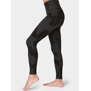 Sweaty Betty Goddess Workout Leggings Black Paint Lines Foil Print